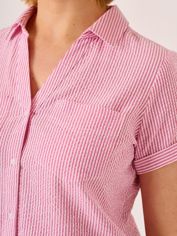 Pink Seersucker Stripe Shirt - Ellie 
