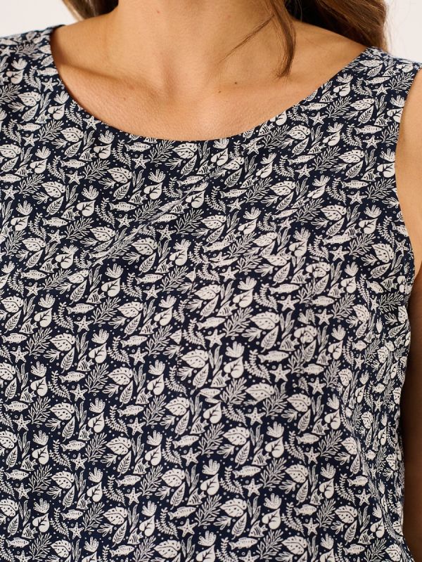White And Navy Nautical Print Sleeveless Vest Top - Elsie