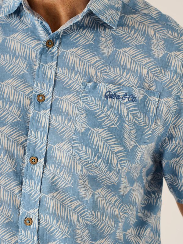 Emmett Lifestyle Leaf Printed Shirt in Blue and White