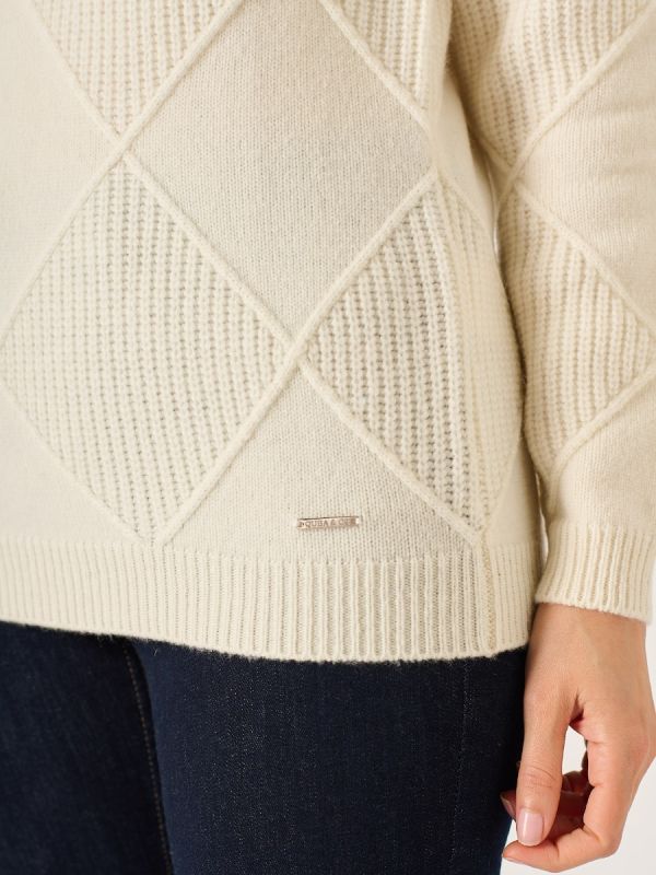 Foam White Diamond Cable Knit Jumper - Emmy