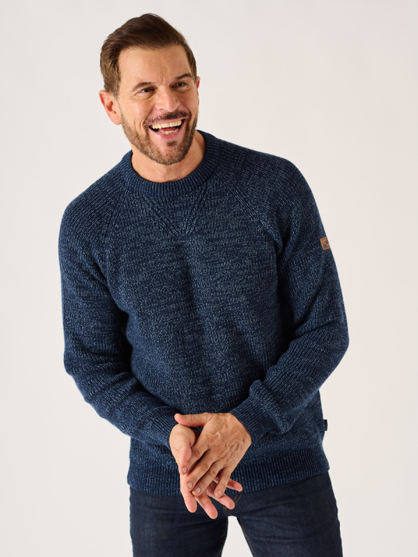 Dark Navy And Slate Twisted Yarn Crew Neck Jumper - Erling