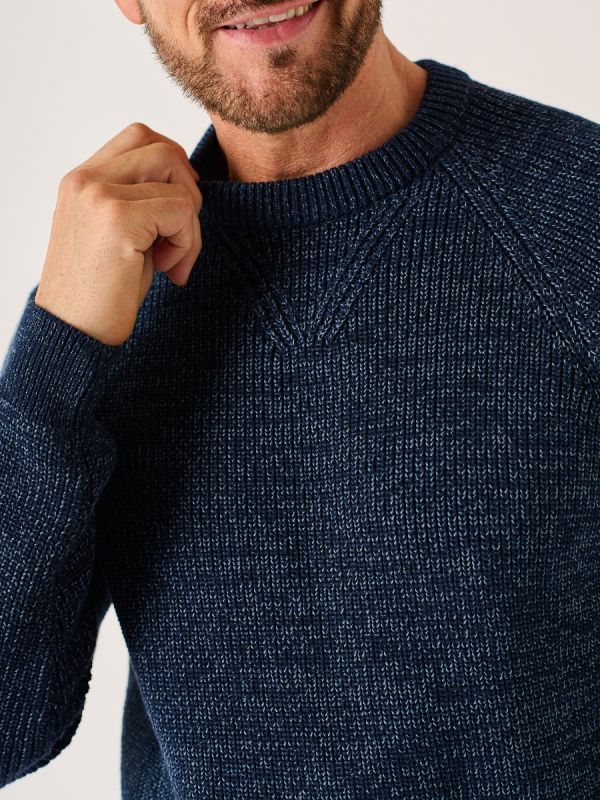 Dark Navy And Slate Twisted Yarn Crew Neck Jumper - Erling