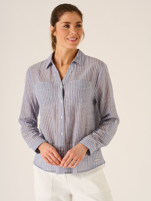 Esme Woven Striped Shirt In Blue And White