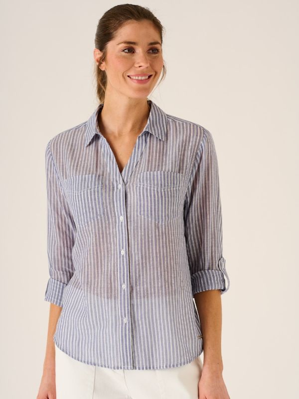 Esme Woven Striped Shirt In Blue And White