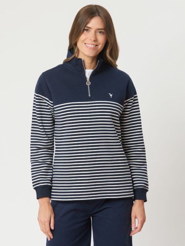 Everly Striped 1/4 Zip Sweatshirt In Navy And White Stripe