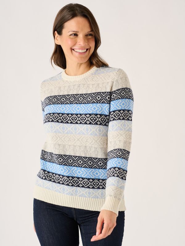 Multicoloured Blue Lambswool Rich Fairisle Style Jumper - Farla