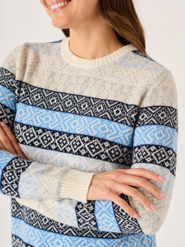 Multicoloured Blue Lambswool Rich Fairisle Style Jumper - Farla