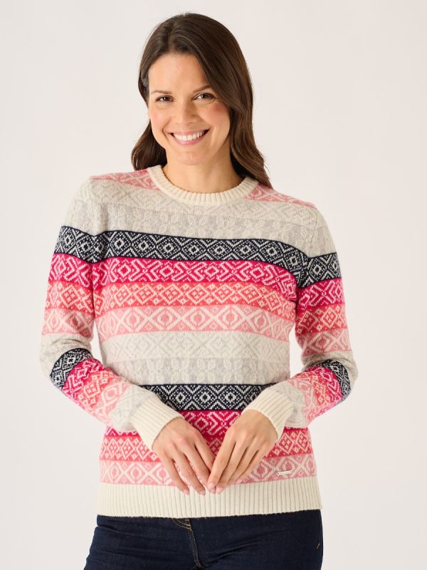 Multicoloured Pink Lambswool Rich Fairisle Style Jumper - Farla