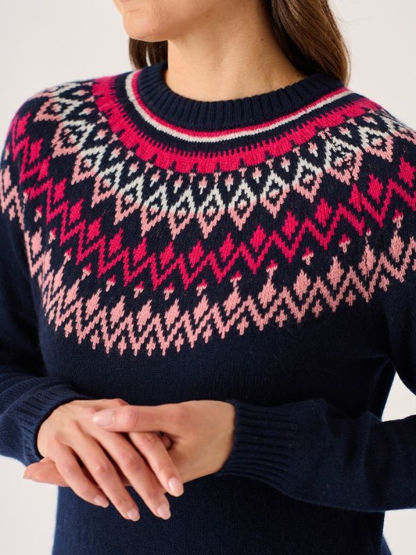 Navy Fairisle Knitted Lambswool Rich Dress - Felicia