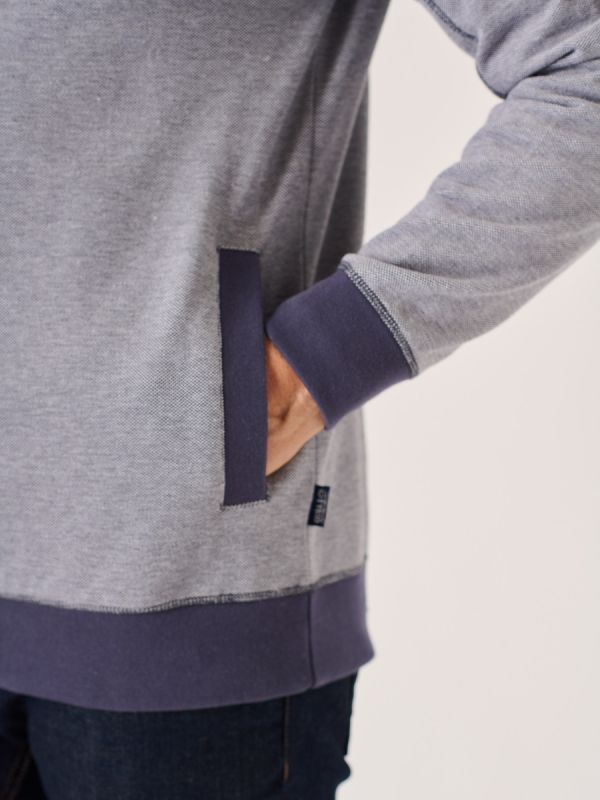 Navy And White Button Neck Sweatshirt - Felson
