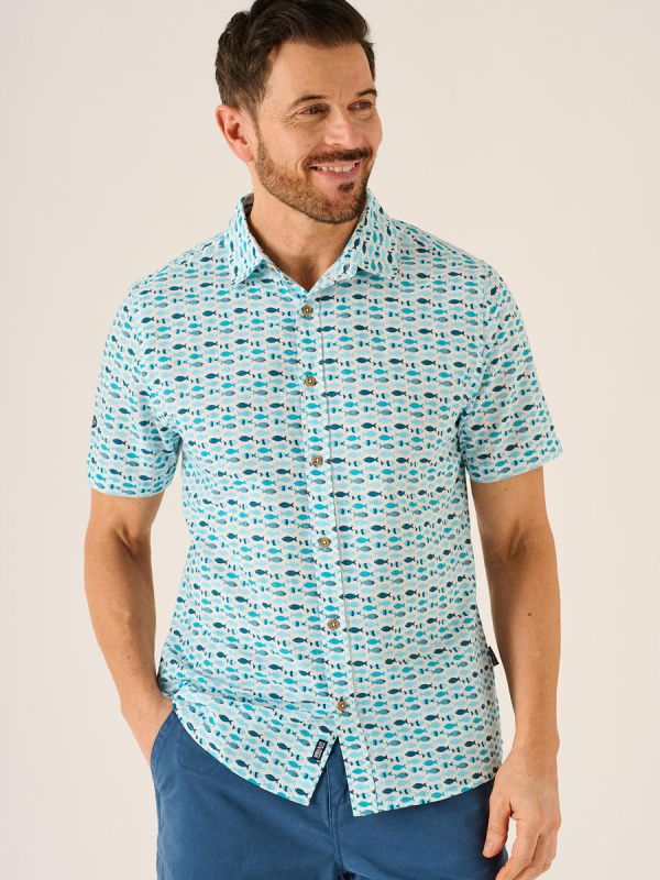 Fendel Lifestyle Fish Printed Shirt in Blue and White