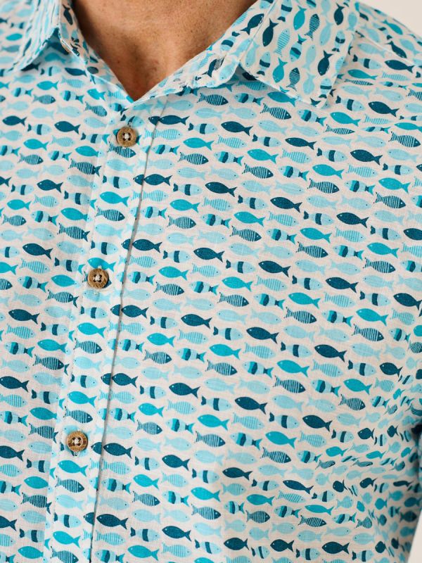 Fendel Lifestyle Fish Printed Shirt in Blue and White