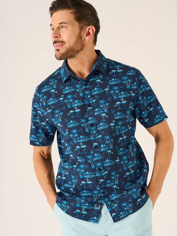 Ferris Lifestyle Flamingo Printed Shirt in Navy and Blue