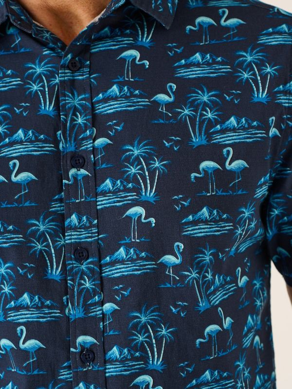 Ferris Lifestyle Flamingo Printed Shirt in Navy and Blue