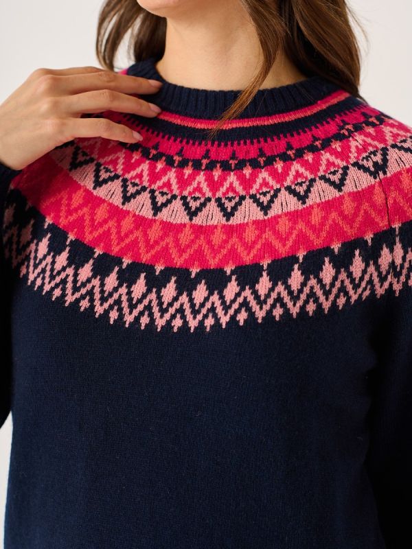 Navy And Multicoloured Fairisle Style Knitted Lambswool Rich Jumper - Flores
