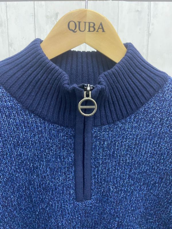 Navy and Blue Lifestyle Zip Neck Jumper - Fosters