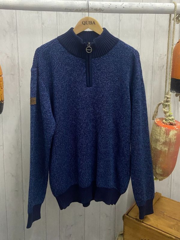 Navy and Blue Lifestyle Zip Neck Jumper - Fosters