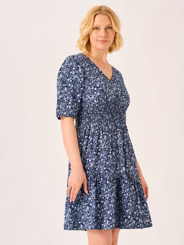 Navy Flower Printed Dress - Foxglove