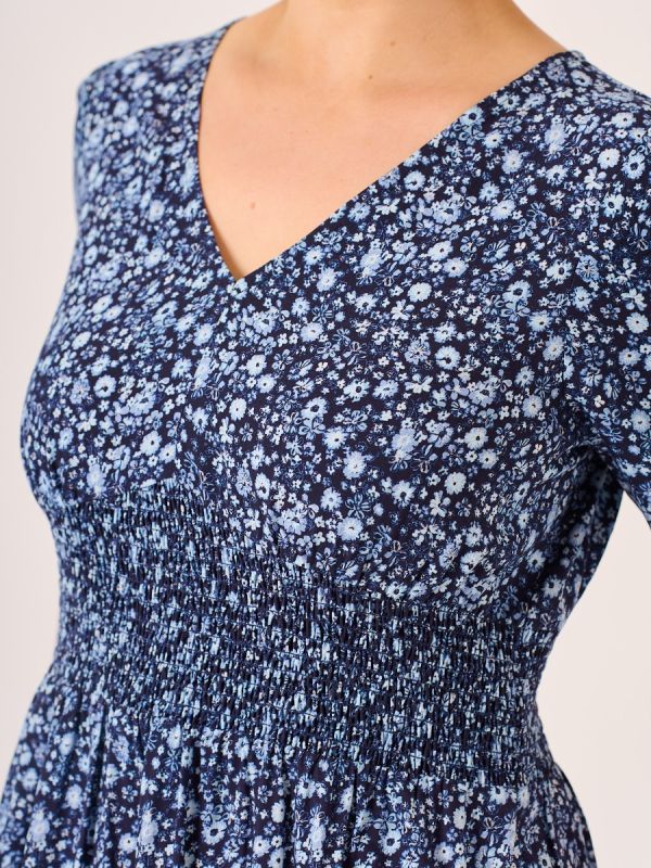Navy Flower Printed Dress - Foxglove