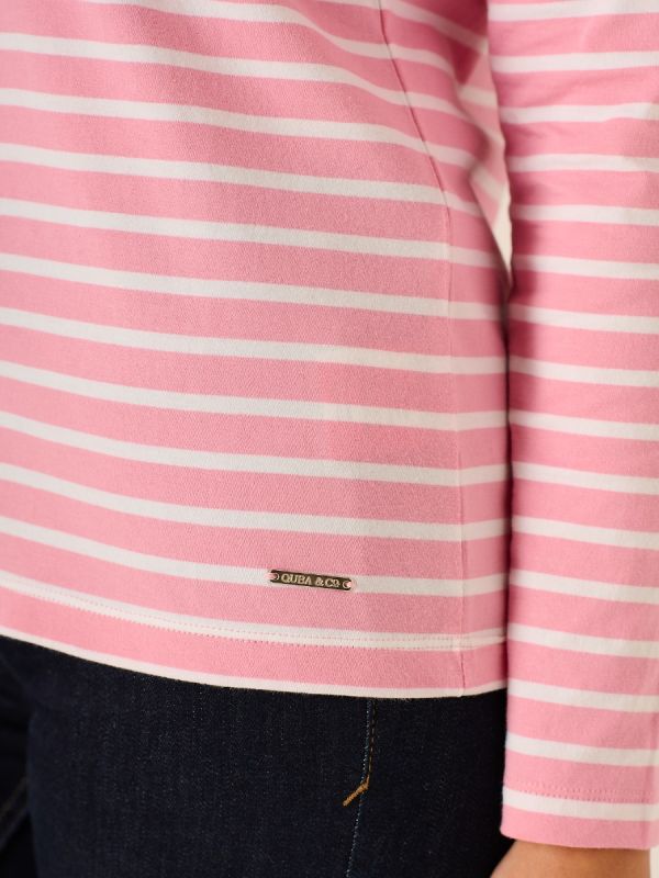 Gabby Long Sleeve Pink And White Striped T-Shirt 