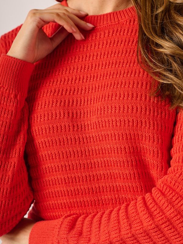 Sunset Red Crew Neck Textured Jumper - Glady