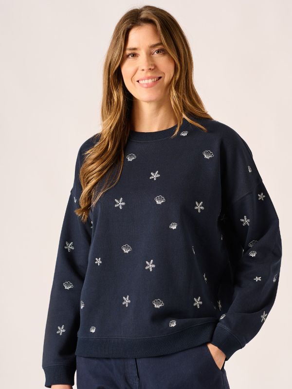 Navy Embroidered Crew Sweatshirt - Gracie