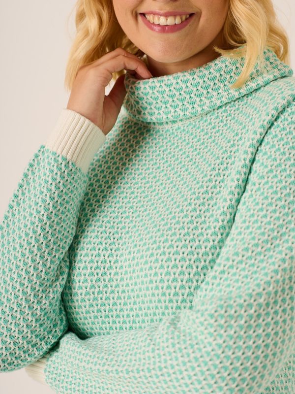 Grensa Cowl Neck Textured Jumper In Aqua