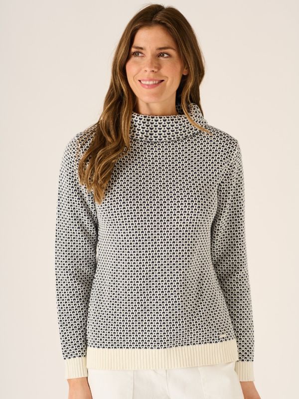 Grensa Cowl Neck Textured Jumper in Navy