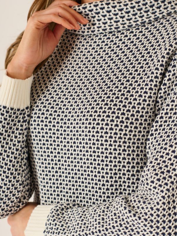Grensa Cowl Neck Textured Jumper in Navy