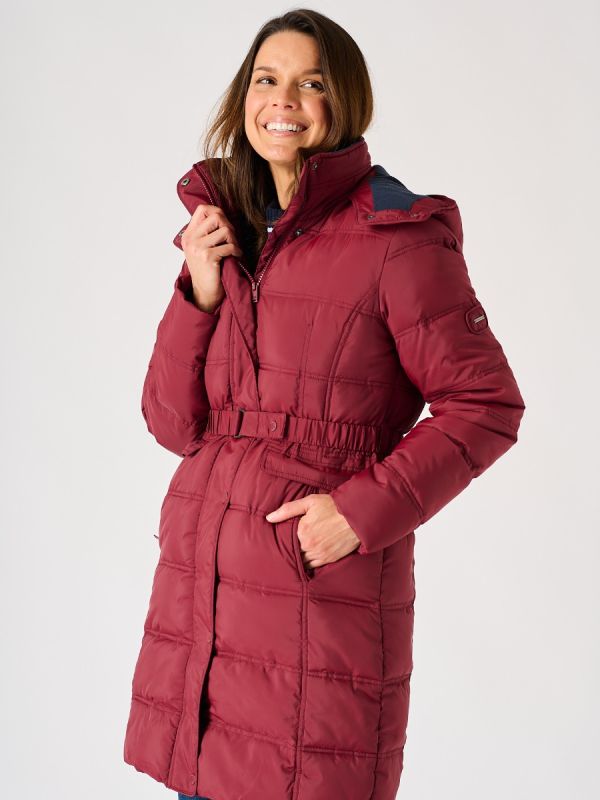 Cherry Red Fleece Lined Belted Puffer Coat- Hagfors 