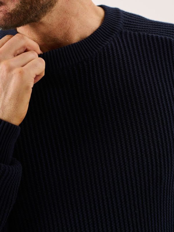 Dark Navy Textured Rib Knit Lifestyle Jumper - Hancock 