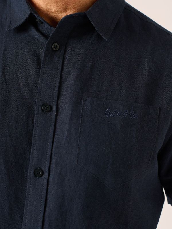 Dark Navy Lifestyle Linen and Cotton Mix Shirt - Hanney