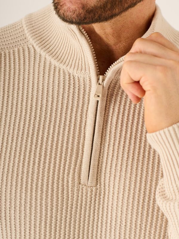 Henson Zip Neck Jumper In Oatmeal