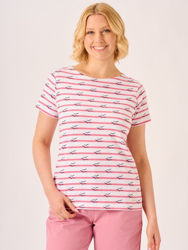 Pink and White Stripe Bird Print T-Shirt – Hopa