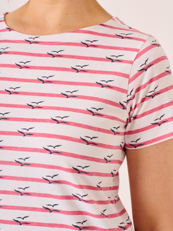 Pink and White Stripe Bird Print T-Shirt – Hopa