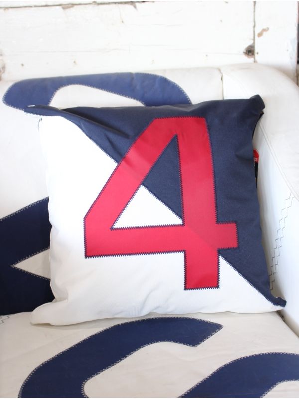 Elmo Sailcloth Cushion Number 4 In Navy And White  