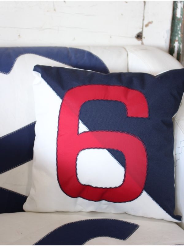 Adria Sailcloth Cushion Number 6 In Navy And White  