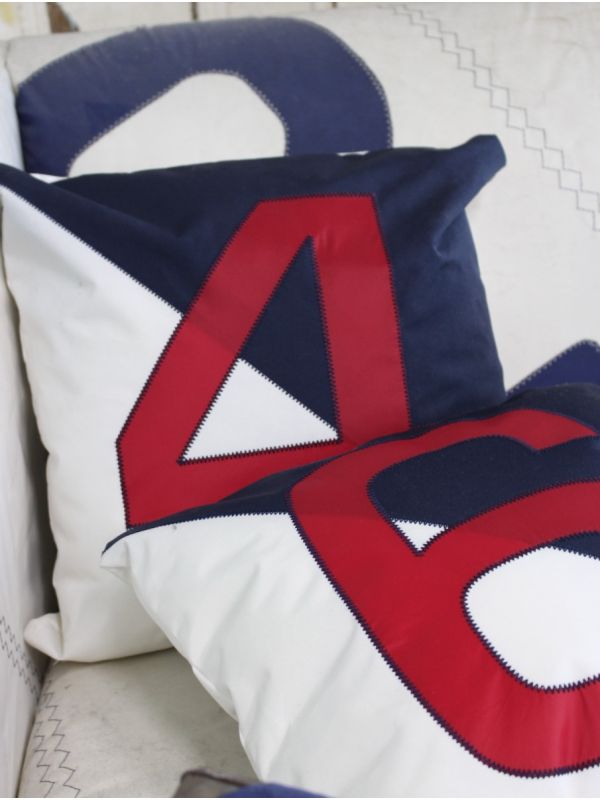Elmo Sailcloth Cushion Number 4 In Navy And White  