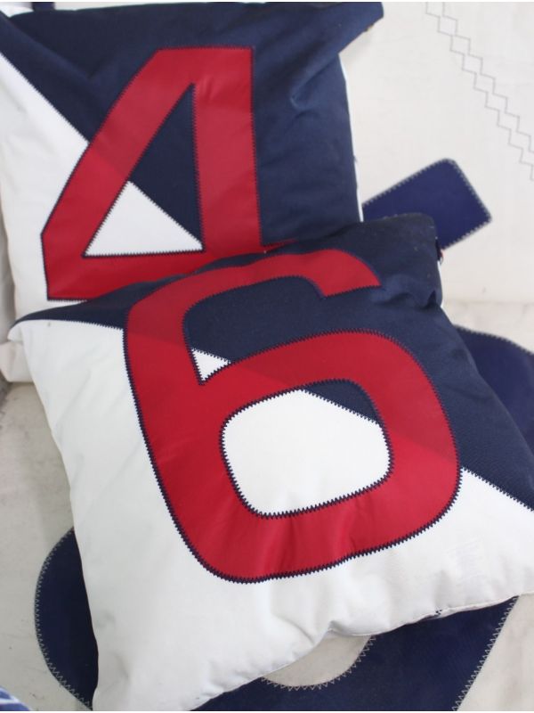 Adria Sailcloth Cushion Number 6 In Navy And White  