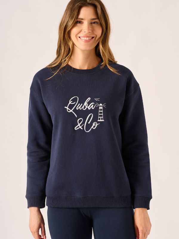Navy Embroidered Crew Sweatshirt - Indie