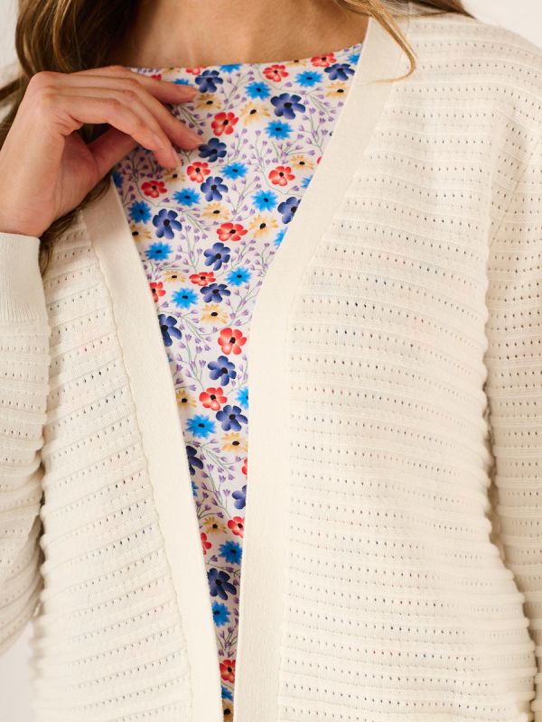Jamie Striped Pointelle Knit Cardigan in White
