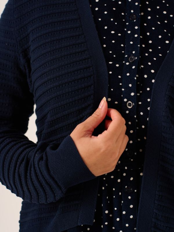 Jamie Pointelle Knit Cardigan in Navy
