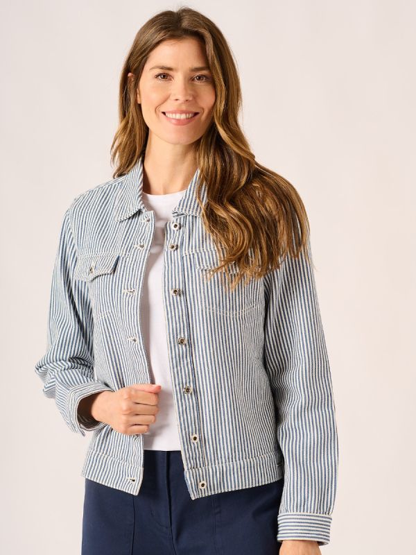 Navy And White Striped Western Jacket - Jayla