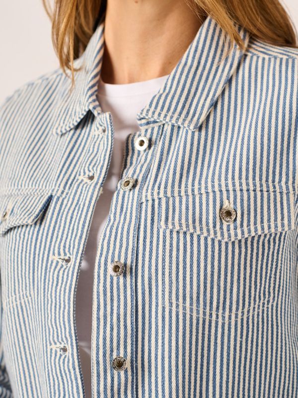 Navy And White Striped Western Jacket - Jayla