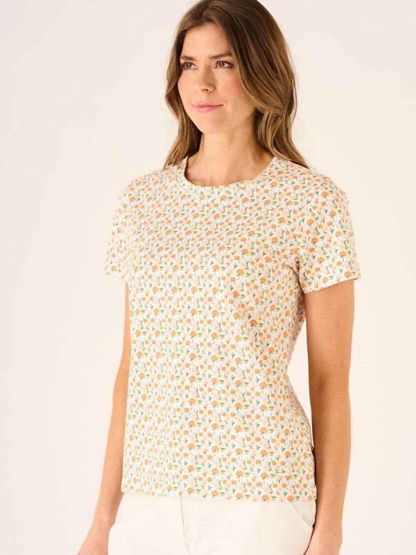 Jessie Short Sleeve Floral Print T-Shirt In Apricot