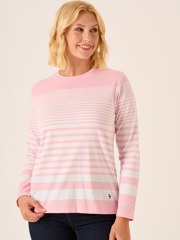 Juniper Long Sleeved Striped T-Shirt In Pink And White