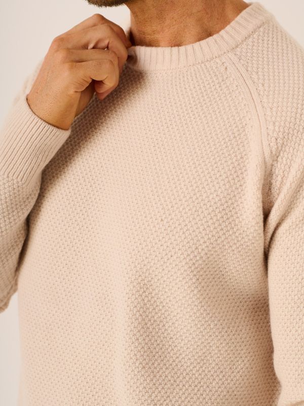 Oatmeal Merino Rich Moss Stitch Jumper - Kaiden