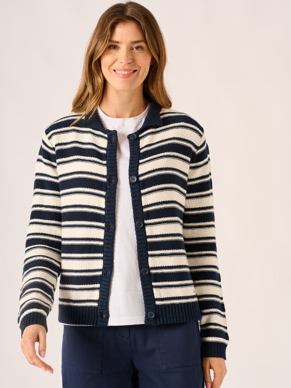 Navy and White Stripe Collar Cardigan - Karlee
