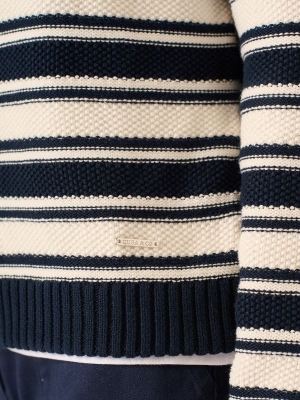Navy and White Stripe Collar Cardigan - Karlee
