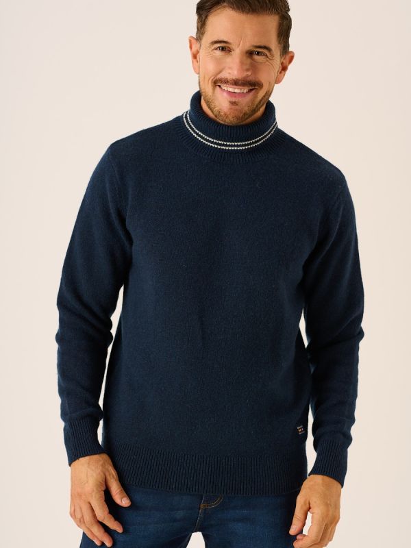 Dark Navy Merino Rich Roll Neck Jumper - Karli